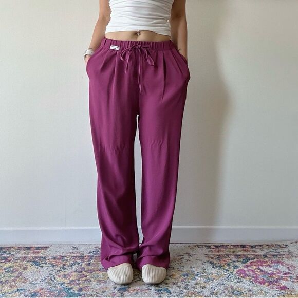 2018 Drop  Mymo Purple flowy pants straight leg baggy slacks - Picture 1 of 6